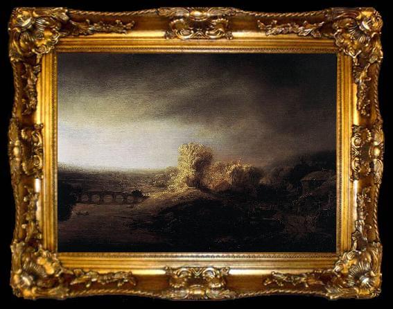 framed  Rembrandt Peale Landscape with a Long Arched Bridge, ta009-2